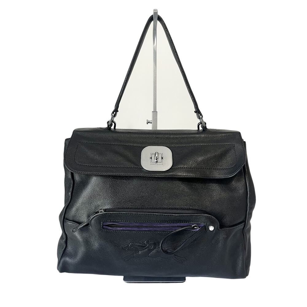 Longchamp Gatsby Top Handle Hobo Bag Black Leather Retro Y2K Vintage